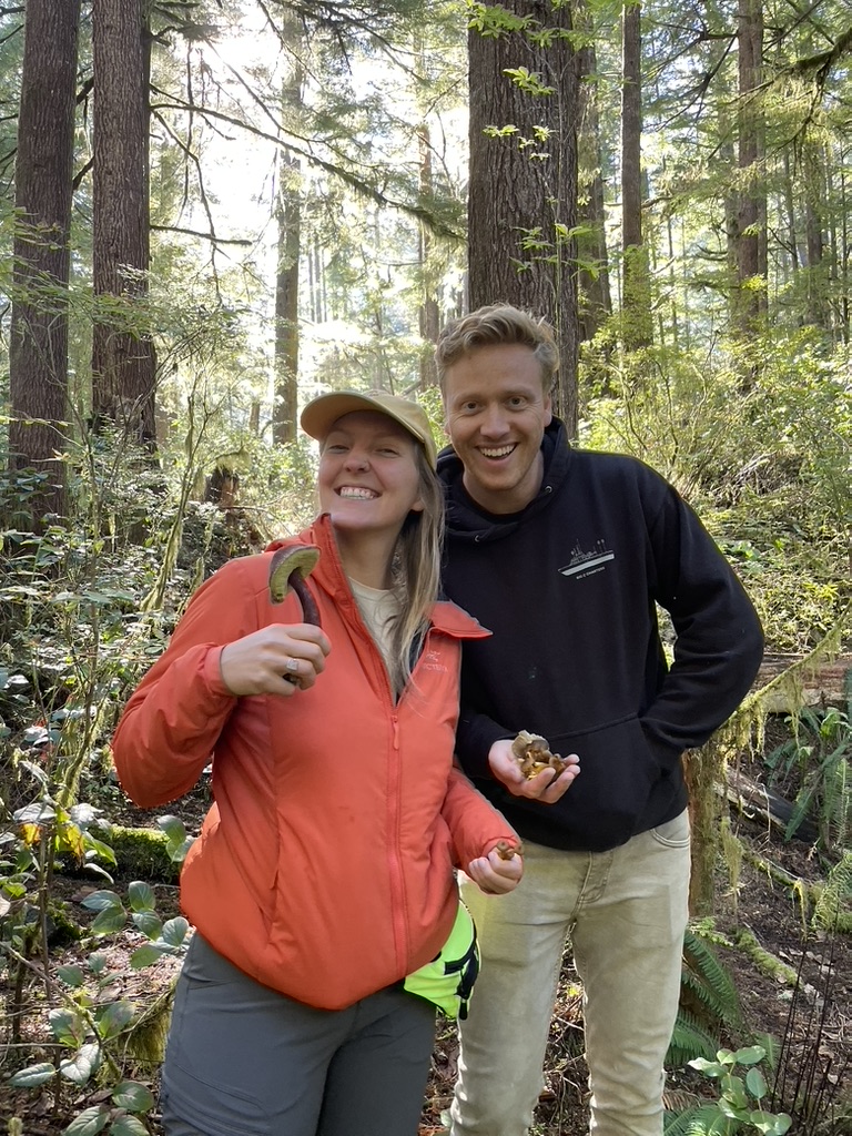 Sam and Sam foraging in the forest on Vancouver Island